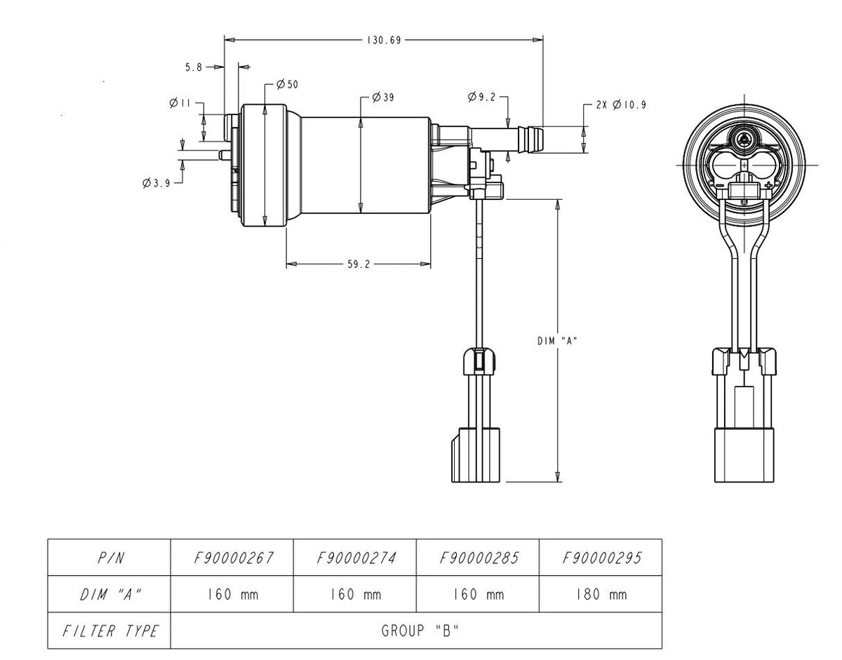WALBRO 450 / 460 Lph FUEL PUMP (High Pressure) F90000274 "with Strainer & Connector"